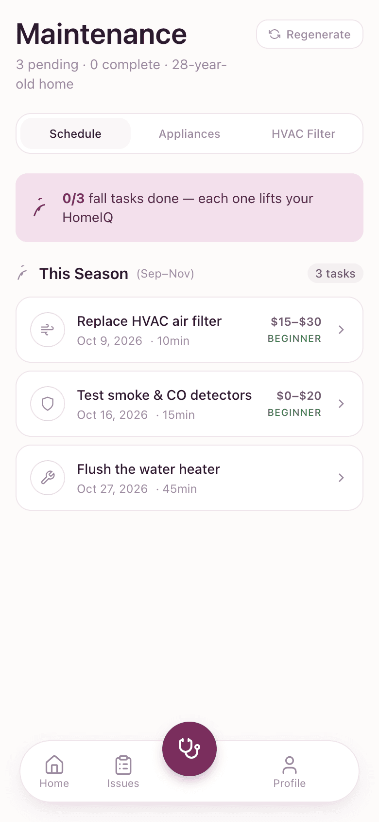Berry maintenance schedule screen
